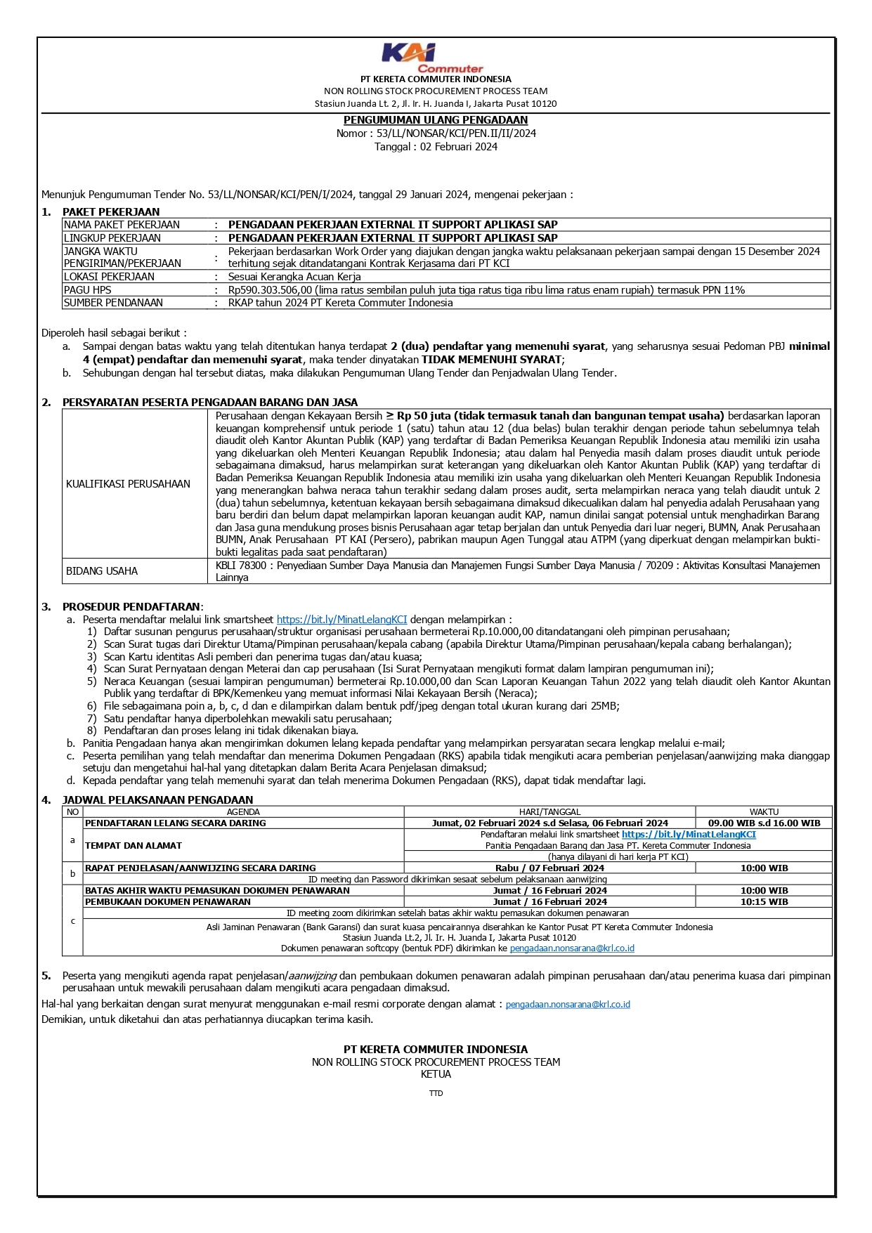 3 pengumuman ulang 53 pengadaan pekerjaan external it support aplikasi sap page 0001